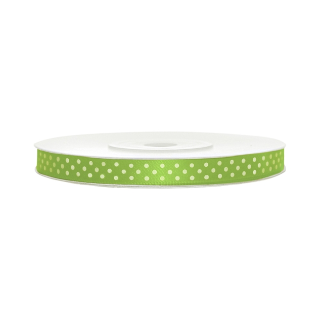 Satinband, gepunktet, grün B:6 mm, L: 25 m 