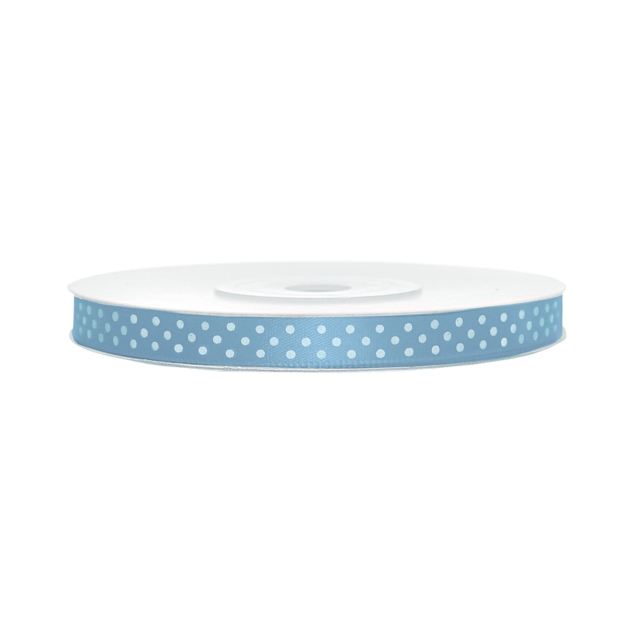 Satinband, gepunktet, hellblau B:6 mm, L: 25 m 