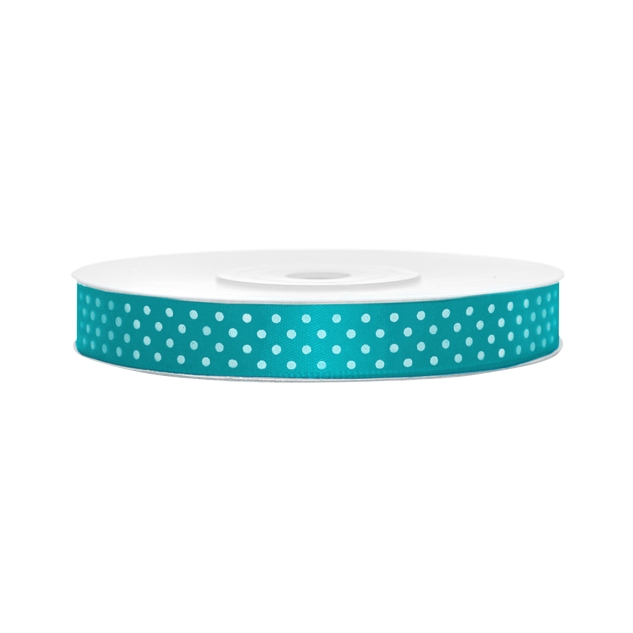 Satinband, gepunktet, türkis B:12 mm, L: 25 m 