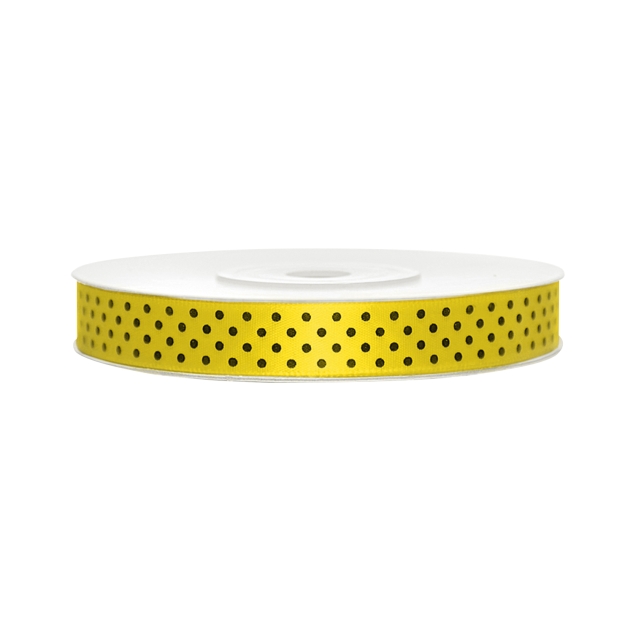 Satinband, gepunktet, gelb B:12 mm, L: 25 m 