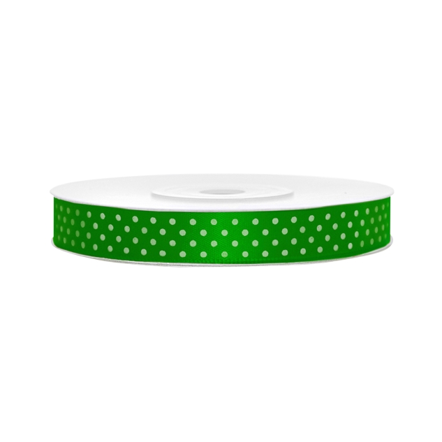 Satinband, gepunktet, grün B:12 mm, L: 25 m 