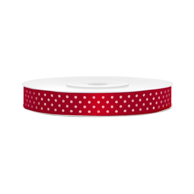 Satinband, gepunktet, rot B:12 mm, L: 25 m 