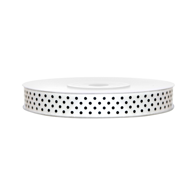 Satinband, gepunktet, weiß B:12 mm, L: 25 m 