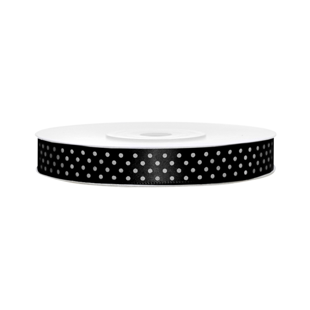 Satinband, gepunktet, schwarz B:12 mm, L: 25 m 