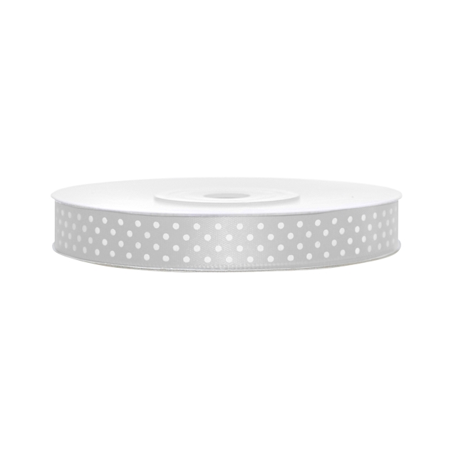 Satinband, gepunktet, silber B:12 mm, L: 25 m 