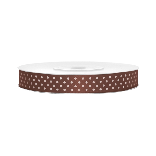 Satinband, gepunktet, braun B:12 mm, L: 25 m 