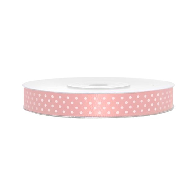 Satinband, gepunktet, rosa B:12 mm, L: 25 m 