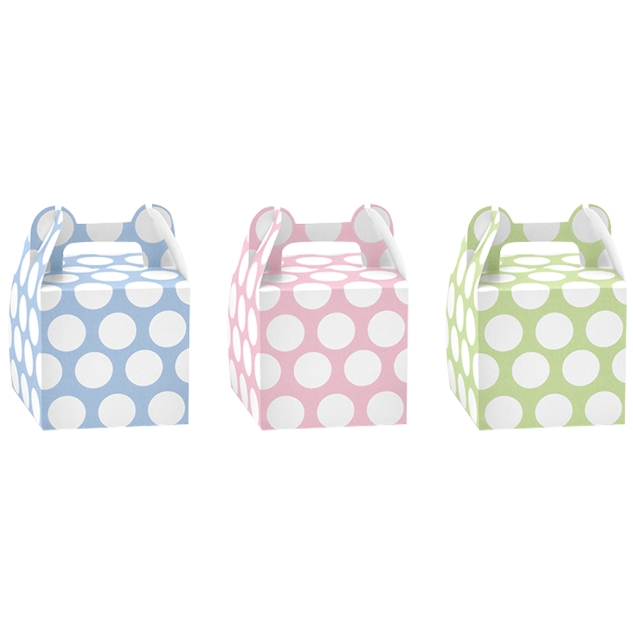 6 Geschenkboxen Pastell, rosa/blau/grün, gepunktet 
