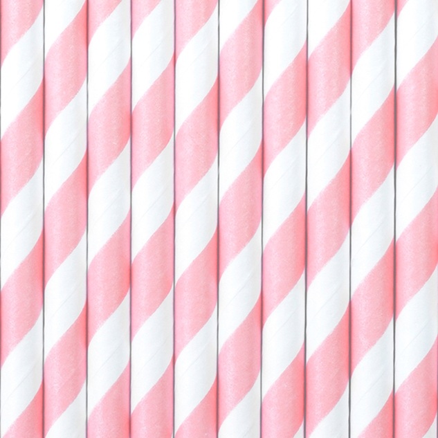 10 Strohhalme, rosa / weiß 