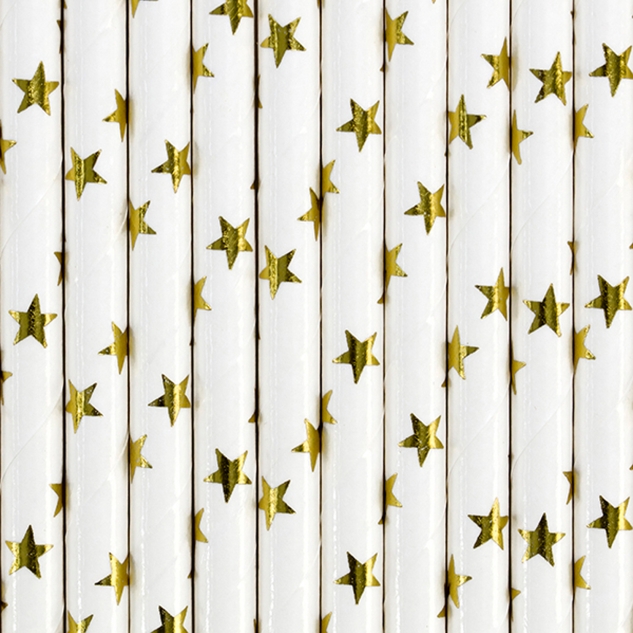 10 Papier Strohhalme, goldene Sterne 