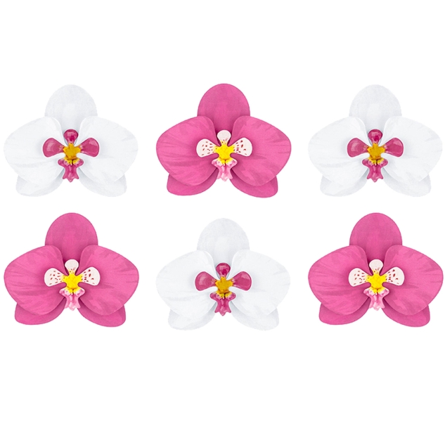 6 DIY Orchideen aus Papier, pink - weiß 