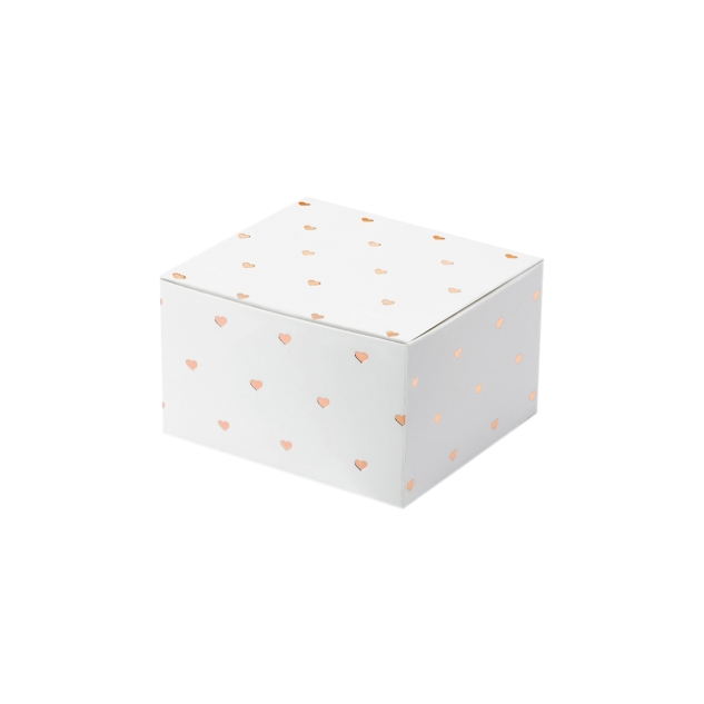 10 weiße Geschenkboxen mit roségoldenen Herzen bedruckt, aus Papier 