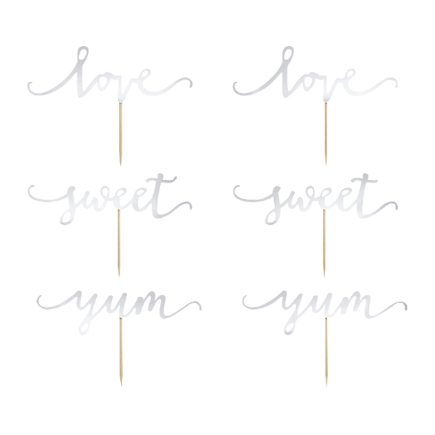 Cupcake Topper Set Love / Yum / Sweet , silber 