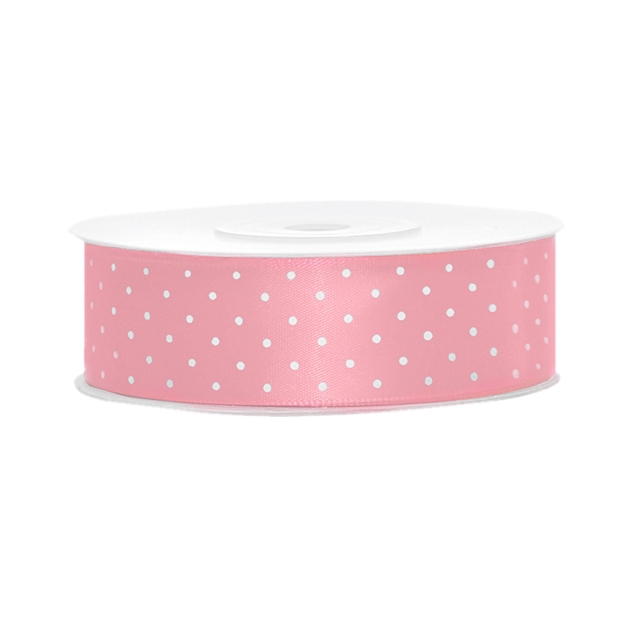 Satinband, gepunktet, rosa B:25 mm, L: 25 m 