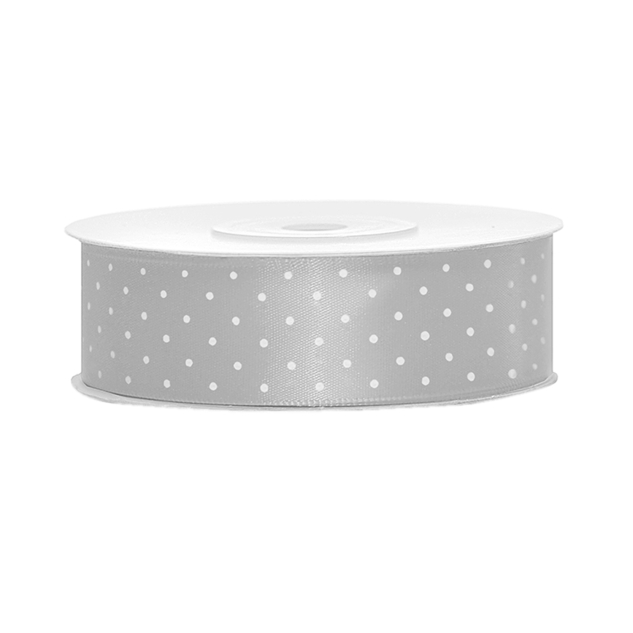 Satinband, gepunktet, silber B:25 mm, L: 25 m 