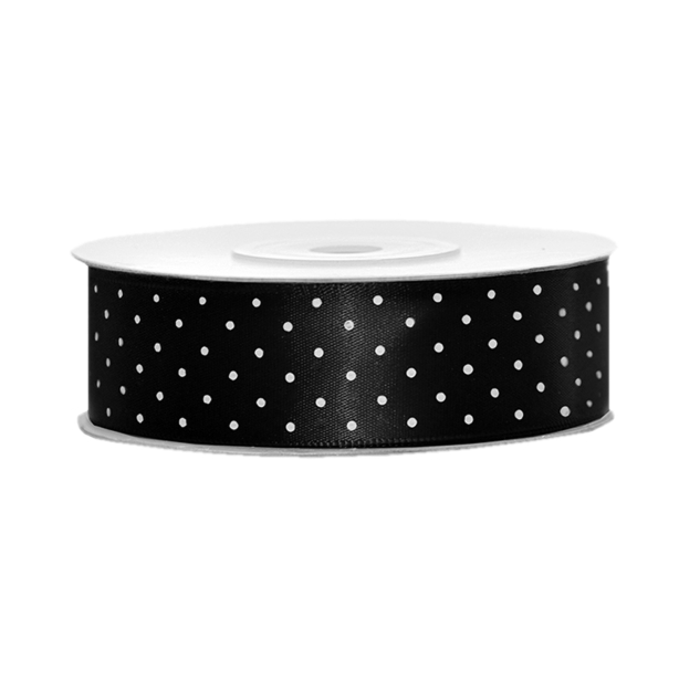 Satinband, gepunktet, schwarz B:25 mm, L: 25 m 