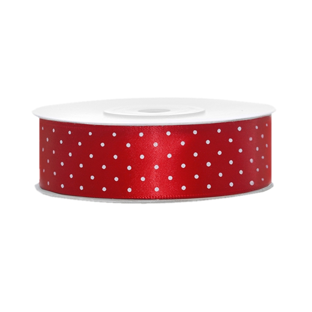 Satinband, gepunktet, rot B:25 mm, L: 25 m 