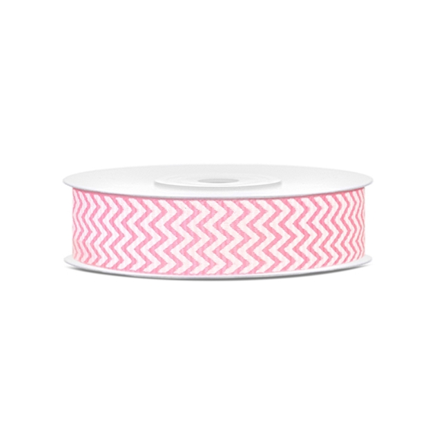 Bedrucktes Ripsband, Weiß / Rosa, 18mm/10m 