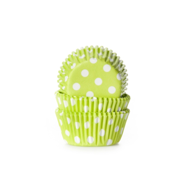 60 Mini Muffinförmchen grün, weiß gepunktet 