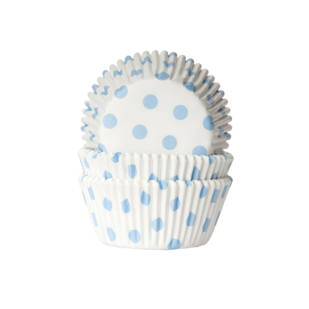 50 Muffinförmchen weiß, hellblau gepunktet 