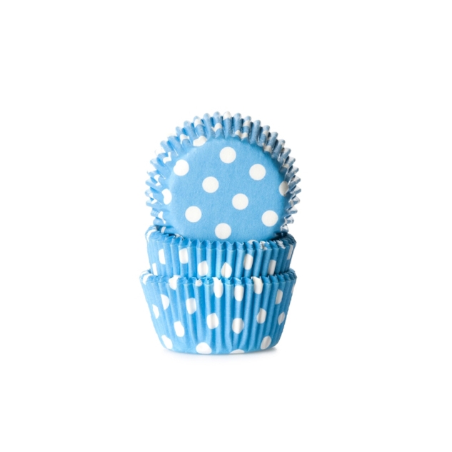 60 Mini Muffinförmchen blau, weiß gepunktet 