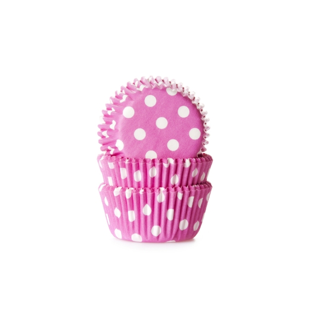 60 Mini Muffinförmchen pink, weiß gepunktet 
