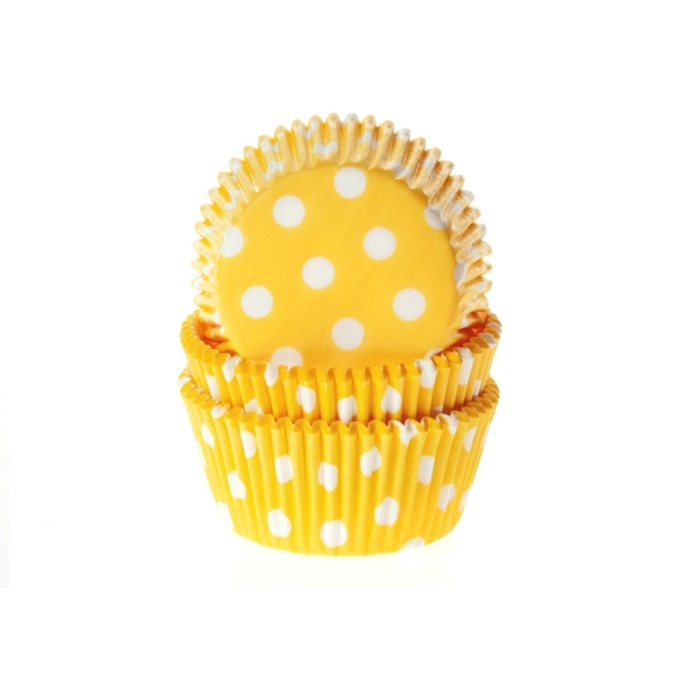 50 Muffinförmchen gelb, weiß gepunktet 