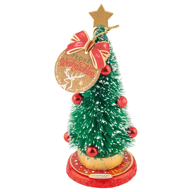 Günthart 16 Weihnachtsbäume auf Pralinentaler mit "Frohe Weihnachten" Anhänger 