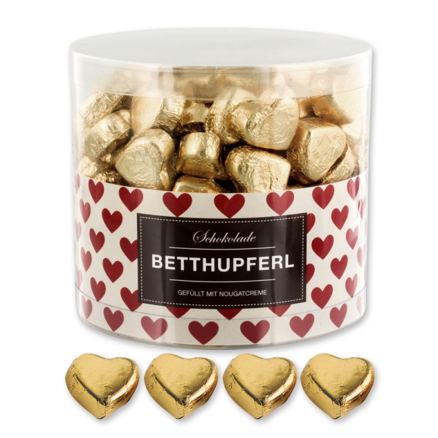 Günthart 150 goldene Herzen aus Schokolade | Betthupferl rot 