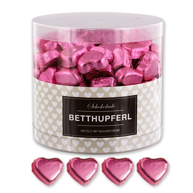 Günthart 150 rosa Herzen aus Schokolade | Betthupferl 