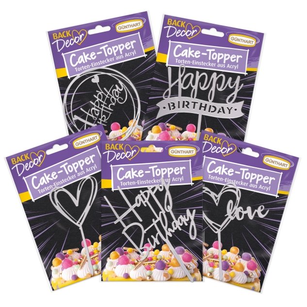 BackDecor 5er SET Cake Topper aus Acryl, SILBER, gemischt 