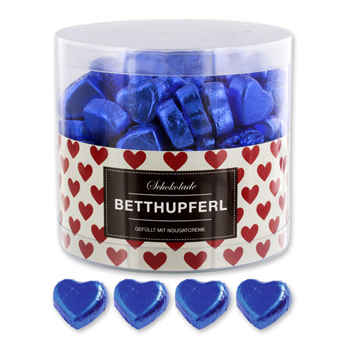 Günthart 150 blaue Herzen aus Schokolade | Betthupferl rot 