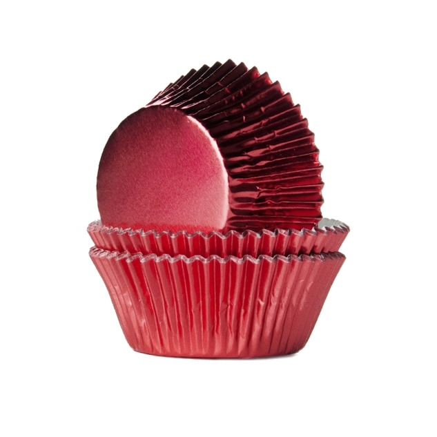 24 Muffinförmchen Metallic rot 