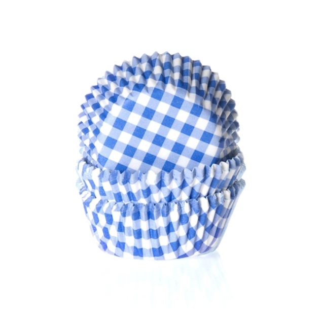 50 Muffinförmchen, blau weiß kariert 