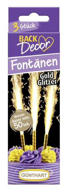 BackDecor 15 x 3 Stück Goldfontänen für Torten Partys mit goldenen Funken ca 50 Sekunden Brenndauer 