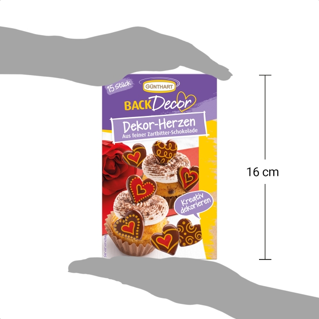 BackDecor 15 Stück Dekor-Herzen aus Zartbitter Schokolade 