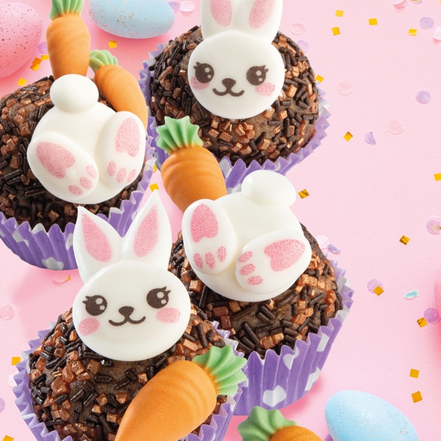8 Hasen Dekore aus feinem Zuckerguß, Hase, Karotte und Hasenfüße 