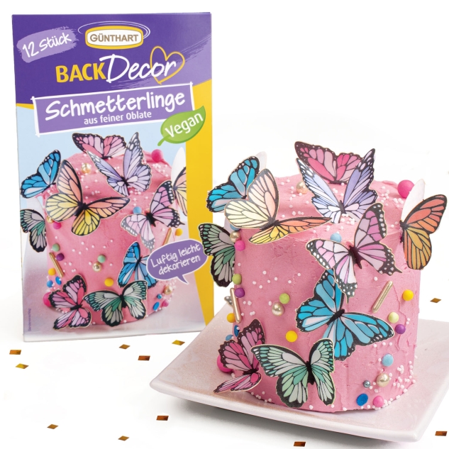 BackDecor 12 bunte Schmetterlinge aus Oblaten 