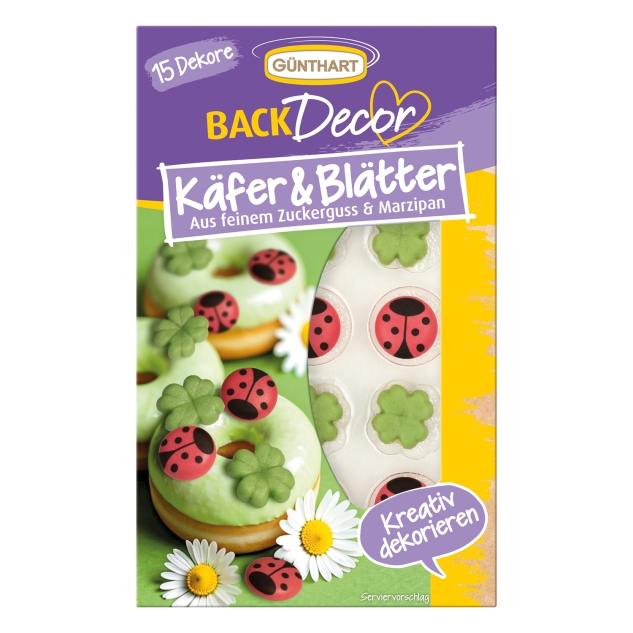BackDecor 15 x 15 Stück Zuckerdekore Käfer und Blätter VKE Großpackung 