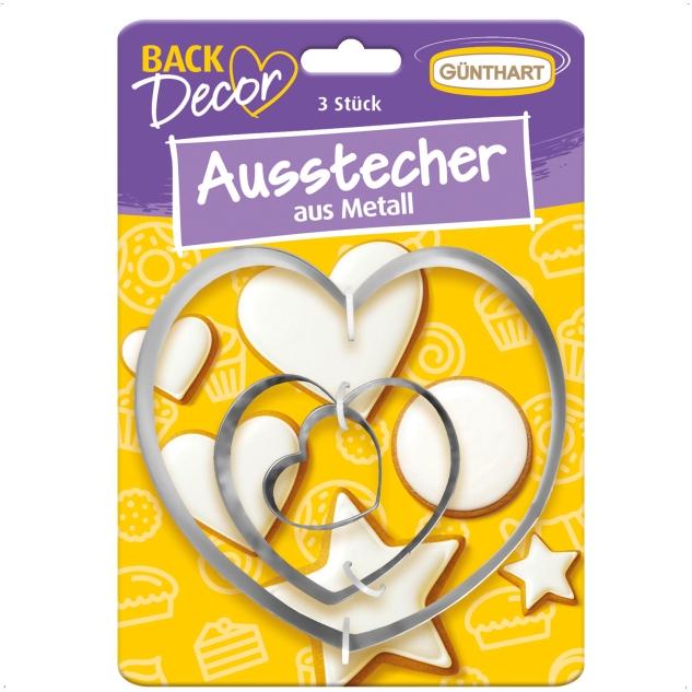 BackDecor Ausstecher Set mit Herz, Stern und Kreis in je 3 verschiedene Größen 