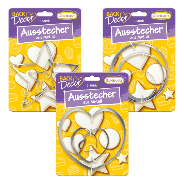 BackDecor Ausstecher 3 er Set mit Herz, Stern und Kreis in je 3 verschiedene Größen VKE 