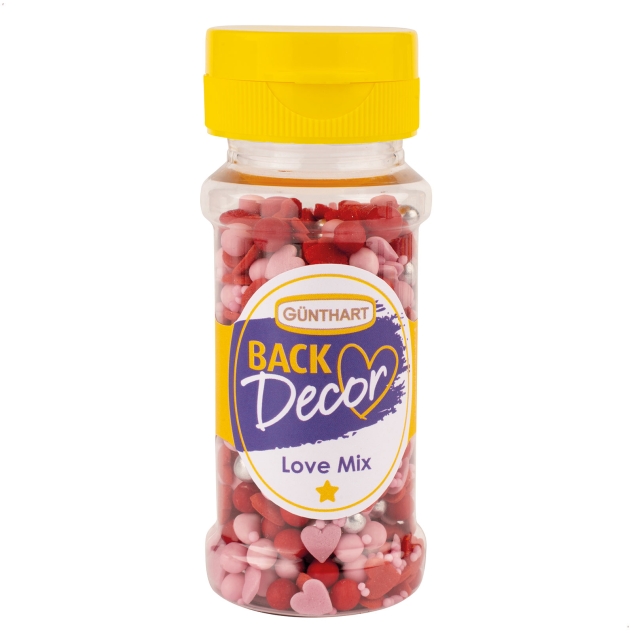 Günthart BackDecor 6 Stück Streudeko Love Mix Zuckerstreudekor mit kleinen Zuckerherzen 360 gr 