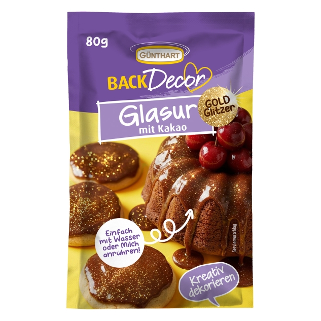 Günthart BackDecor 15 Stück Glasur Kakao mit Glitzer brauner Kakao zum Dekorieren von Kuchen Cupcakes Muffins und Desserts 