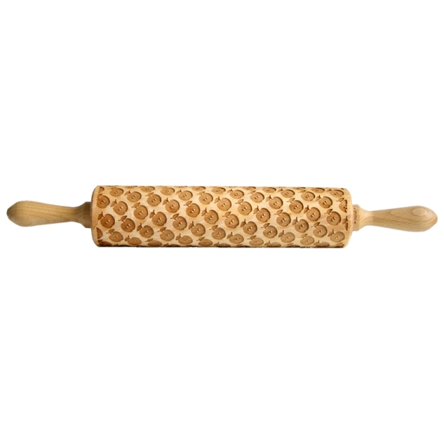 Holz Teigroller mit Apfel Motiv 