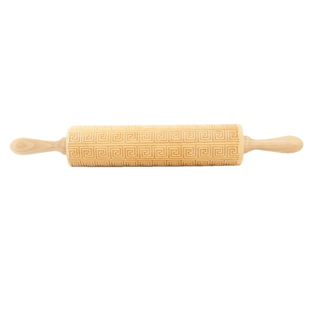 Holz Teigroller mit Prägemuster Aztek / Quadrate 