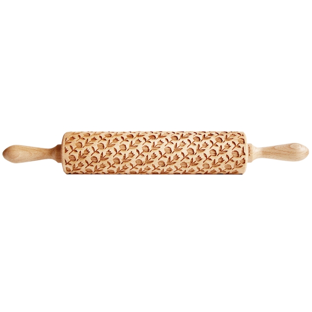 Holz Teigroller mit Rosen & Tulpen Prägung 