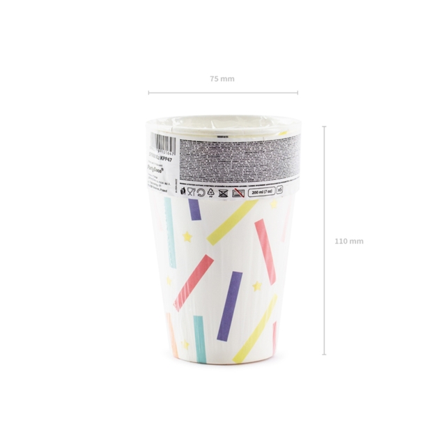 6 Pappbecher, bunt, Happy Birthday, 200ml 