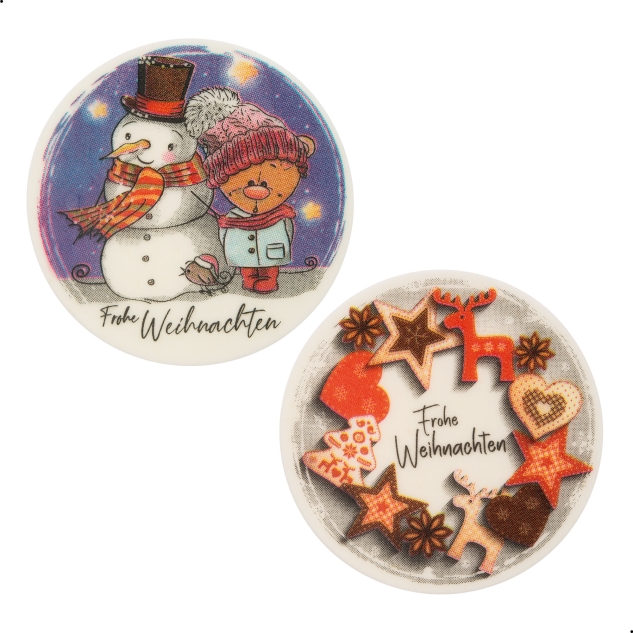 12 Stück Dekorschilder "Frohe Weihnachten", rund, in verschiedenen Motiven 
