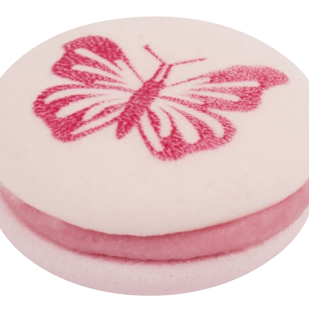 Günthart 75 bunte Makkaron in rosa, lila, blau, grün und gelb bedruckt 
