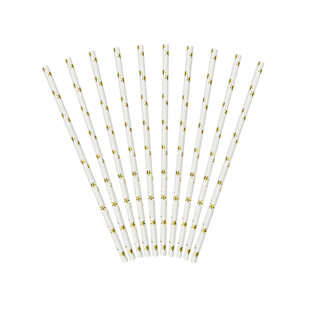 10 Papier Strohhalme, goldene Sterne 